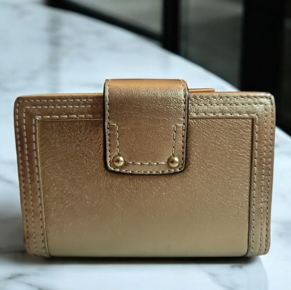 Coach VTG Address Book Folio Gold Leather Bifold Turn Lock Wallet - Picture 3 of 15